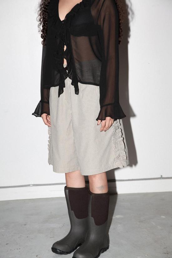  케이코 숏팬츠 KK Co 러플 스코리아 숏 크림 플레드 - KKCO