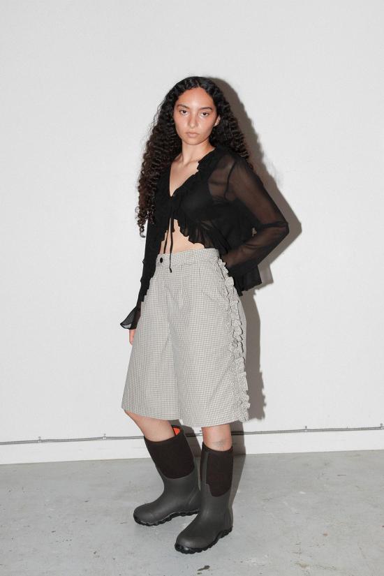  케이코 숏팬츠 KK Co 러플 스코리아 숏 크림 플레드 - KKCO