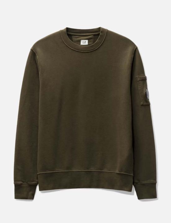  씨피 컴퍼니 긴팔 티셔츠 C.P. 컴퍼니 브러시드 앤 에머라이즈드 대각선 플리스 크루넥 렌즈 스웨트셔츠