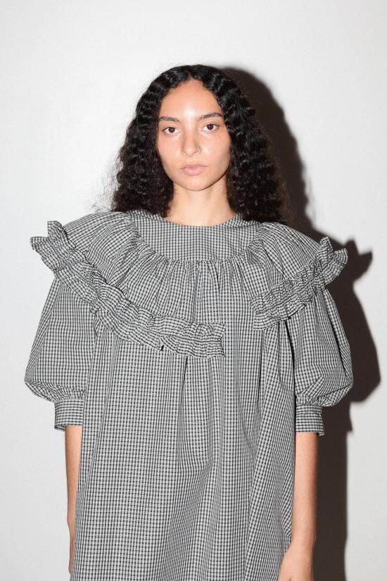  케이코 숏 원피스 KK Co 미니 카브 드레스 블랙 플레드 - KKCO