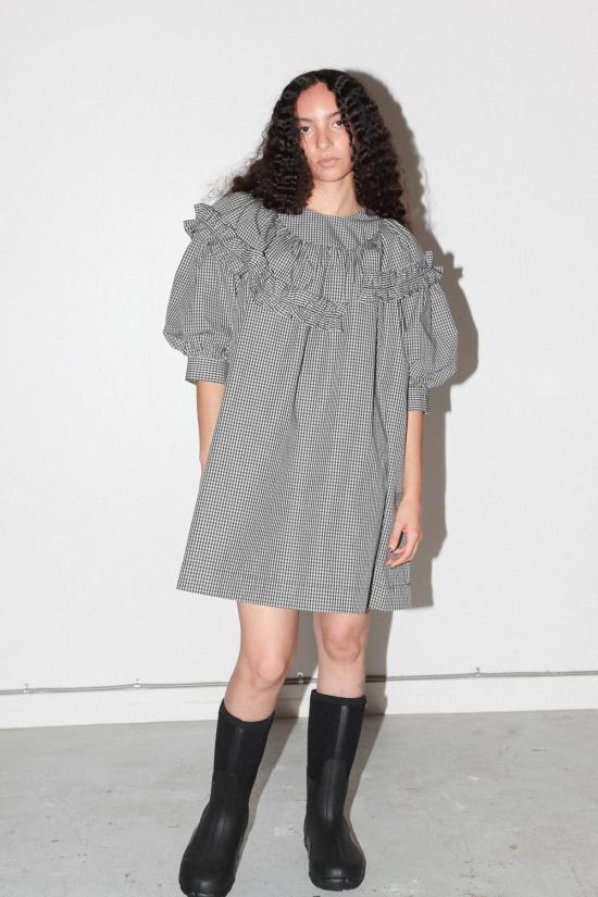  케이코 숏 원피스 KK Co 미니 카브 드레스 블랙 플레드 - KKCO