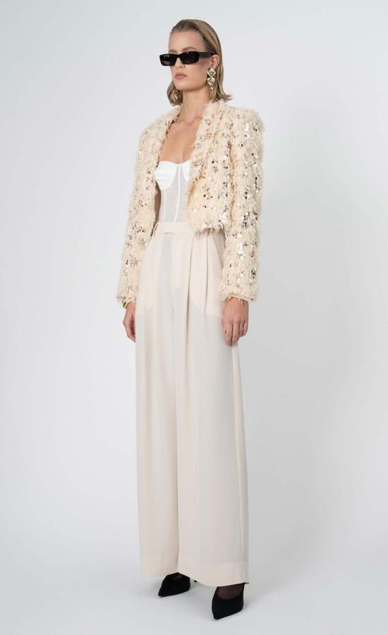  논살란트 레이블 코트 논샬런트 라벨 에벌리 인조 퍼 재킷 오프 화이트/골드 스팽글 - NONCHALANT LABEL