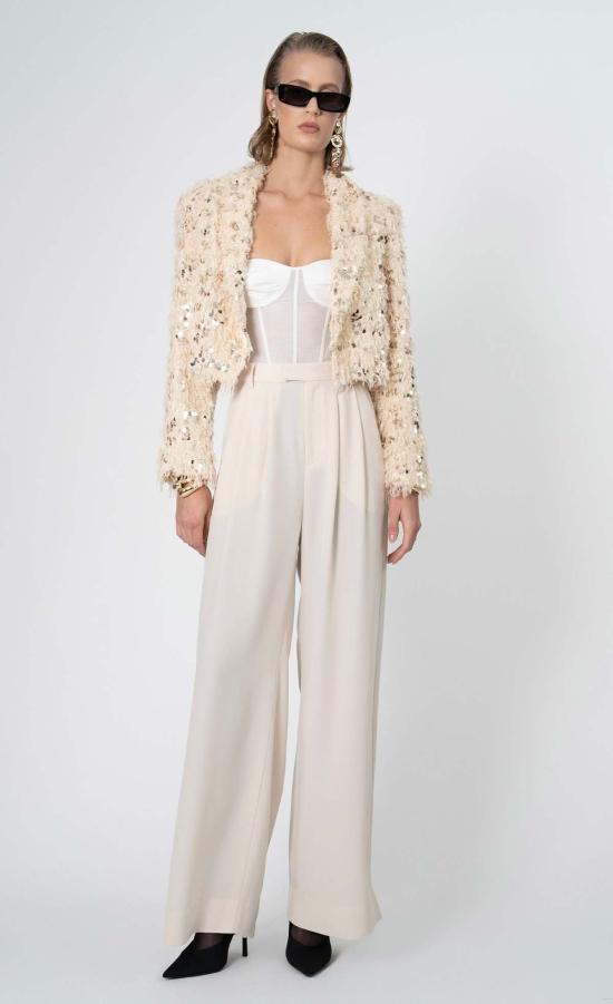  논살란트 레이블 코트 논샬런트 라벨 에벌리 인조 퍼 재킷 오프 화이트/골드 스팽글 - NONCHALANT LABEL