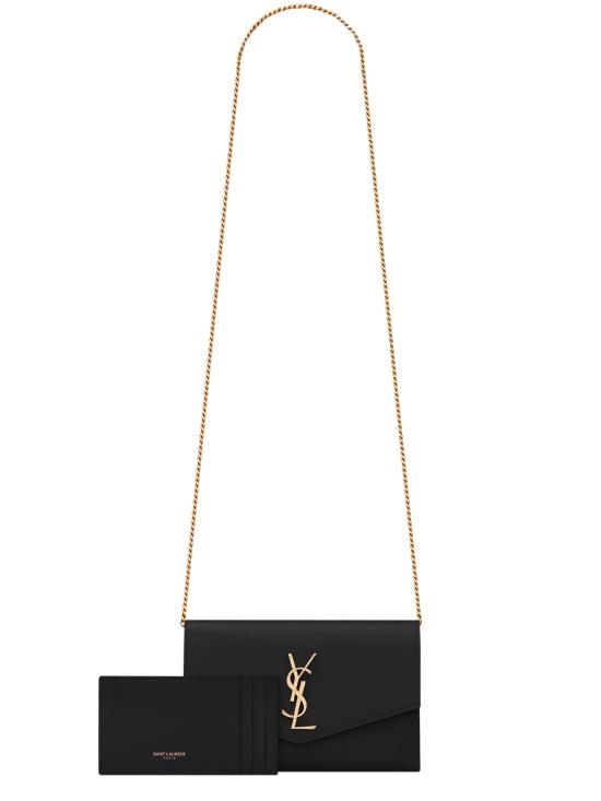 25FW 생로랑 그레인 레더 업타운 체인 지갑 6077881GF0J 1000 - SAINT LAURENT