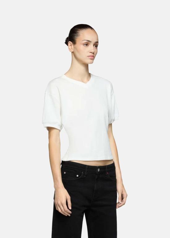  이비 데님 반팔 티셔츠 Eb 데님 헨리 V넥 티셔츠 화이트 - EB DENIM