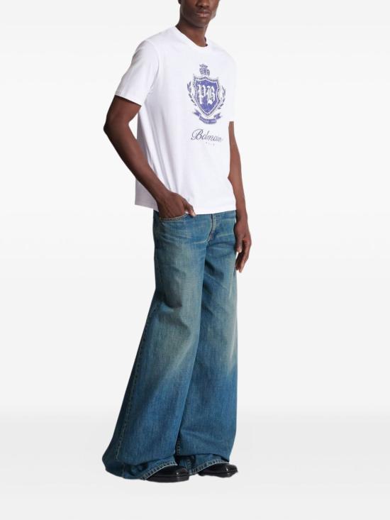 25FW 발망 플록 반소매 티셔츠 FH0EG000GF33 GWX White - BALMAIN