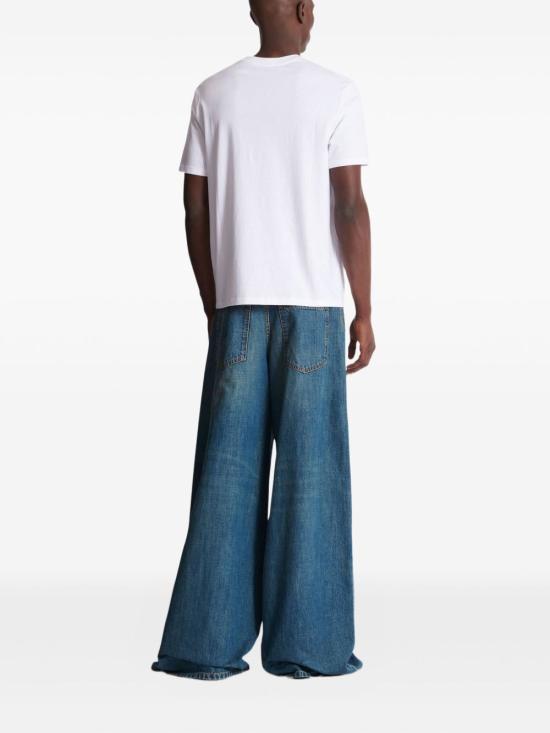 25FW 발망 플록 반소매 티셔츠 FH0EG000GF33 GWX White - BALMAIN