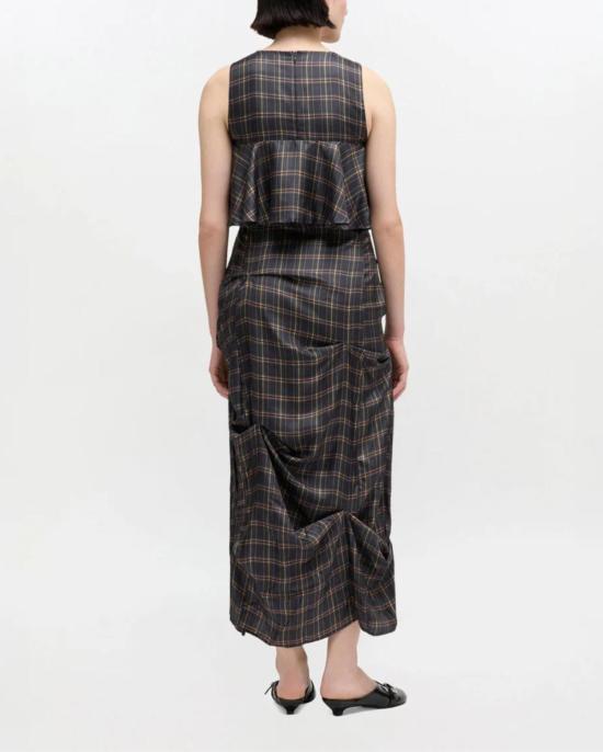  가니 롱 원피스 체크 러플 드레스 그레이 - GANNI