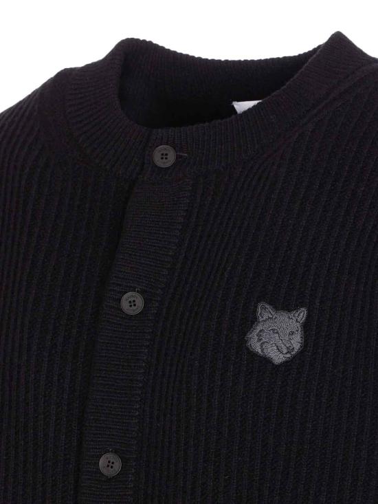 25FW 메종키츠네 폭스 헤드 울 립드 가디건 PM00508KT1149P199 Black - MAISON KITSUNE