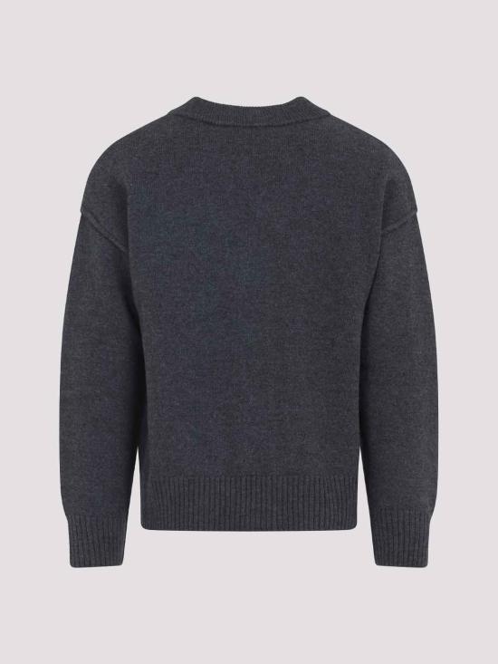 26SS 아미 하트 로고 인타르시아 V넥 가디건 UKC367018084 Grey - AMI