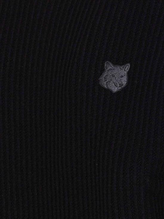 25FW 메종키츠네 폭스 헤드 울 립드 스웨터 PM00811KT1149P199 Black - MAISON KITSUNE