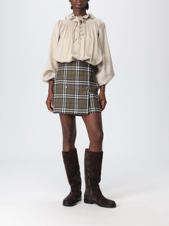 25FW 버버리 체크 본디드 울 트렌치 미니 스커트 8110911 Green - BURBERRY