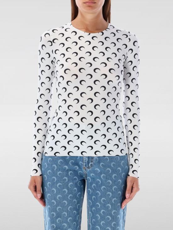 26SS 마린세르 크레센트 문 프린트 긴팔 티셔츠 WTS006ACJER0001 WH00 White