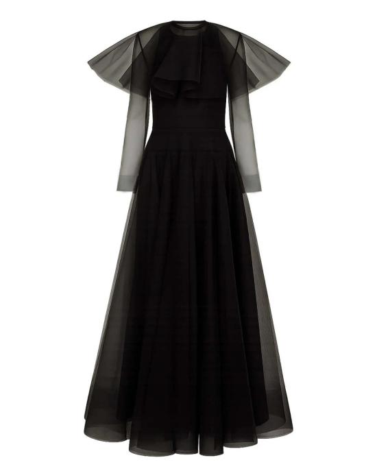  가니 롱 원피스 텍스처드 오간자 롱 풀 서클 드레스 블랙