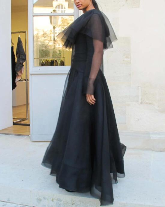  가니 롱 원피스 텍스처드 오간자 롱 풀 서클 드레스 블랙 - GANNI