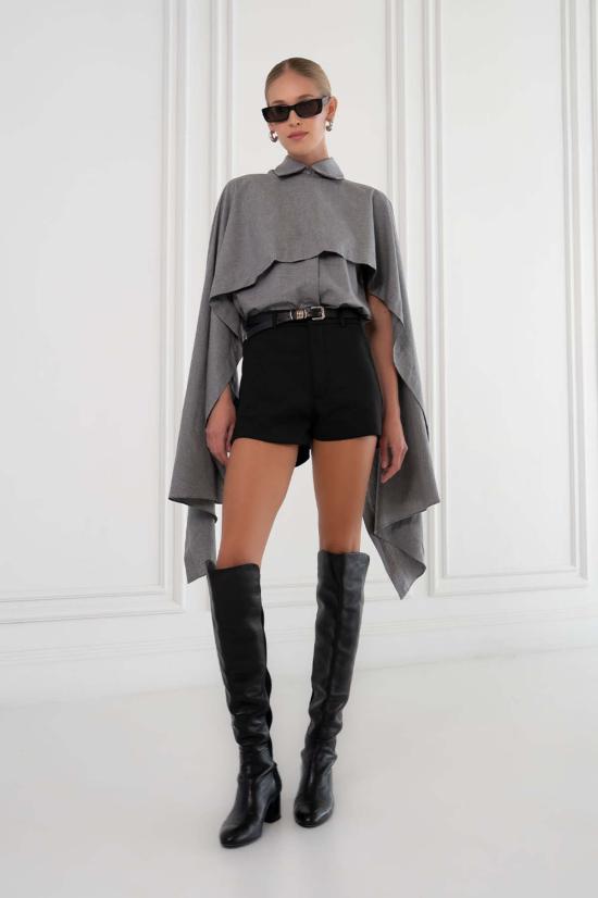  파렌테지 블라우스 로우 케이프 셔츠 그레이