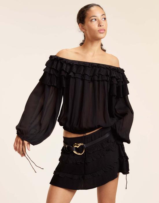  신시아 로리 숏 스커트 신시아 로울리 벨라 러플 미니 스콧 블랙 - CYNTHIA ROWLEY