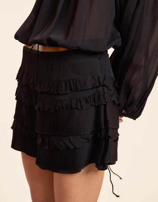  신시아 로리 숏 스커트 신시아 로울리 벨라 러플 미니 스콧 블랙 - CYNTHIA ROWLEY