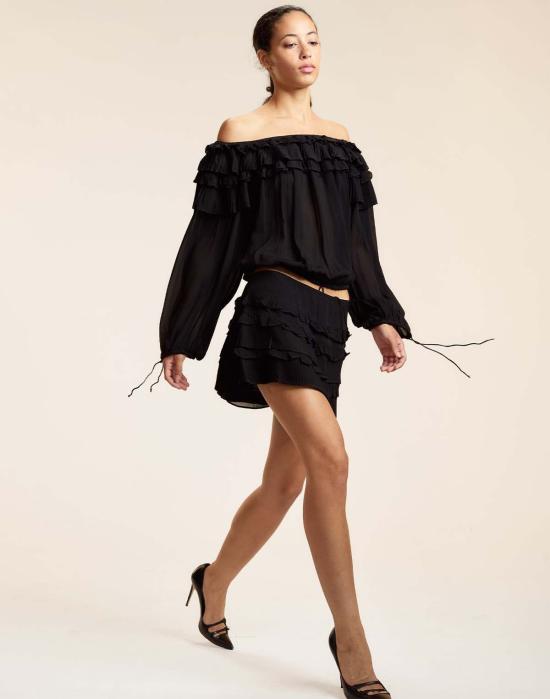  신시아 로리 숏 스커트 신시아 로울리 벨라 러플 미니 스콧 블랙 - CYNTHIA ROWLEY