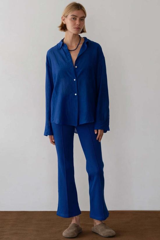  도니 크롭 팬츠 . 리브킥 플레어 팬츠 아주르 - DONNI.