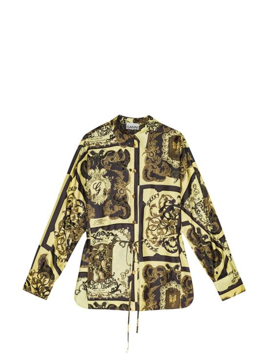  가니 블라우스 프린트 실크 트윌 긴팔 셔츠 팝콘