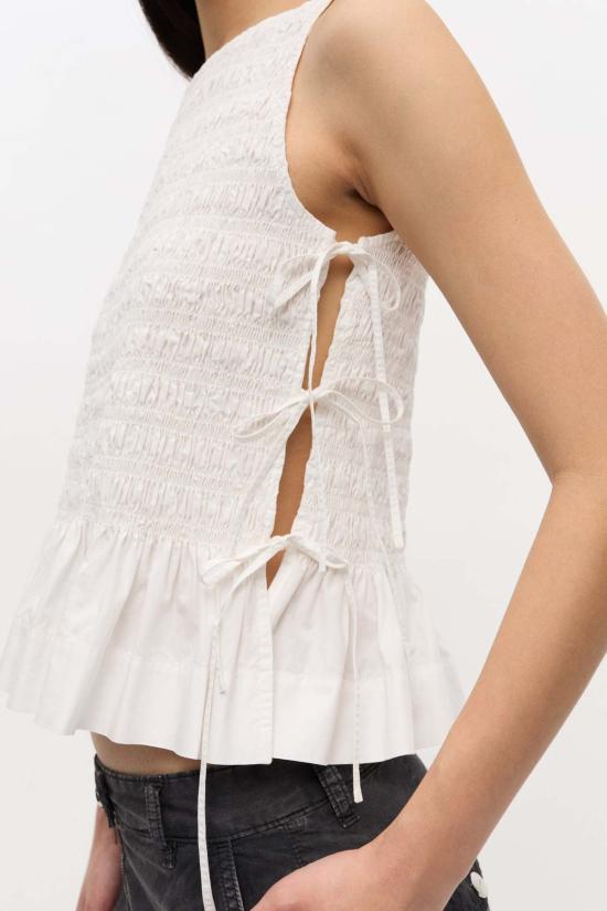  가니 블라우스 코튼 팝린 타이 스트링 탑 - GANNI
