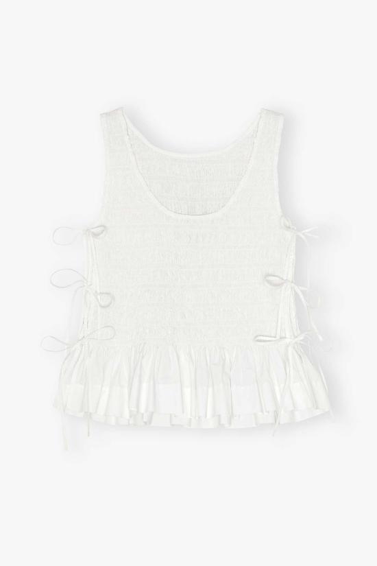  가니 블라우스 코튼 팝린 타이 스트링 탑 - GANNI