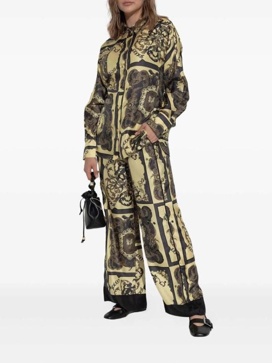  가니 팔라초 팬츠 프린트 실크 트윌 탄성  팝콘 - GANNI