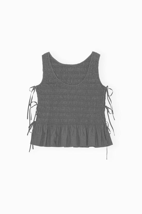  가니 블라우스 코튼 팝린 타이 스트링 탑 - GANNI