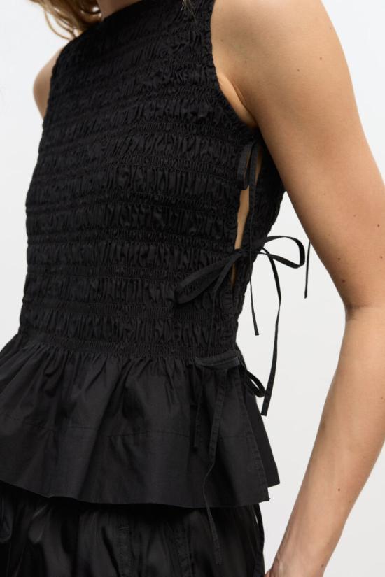  가니 블라우스 코튼 팝린 타이 스트링 탑 - GANNI