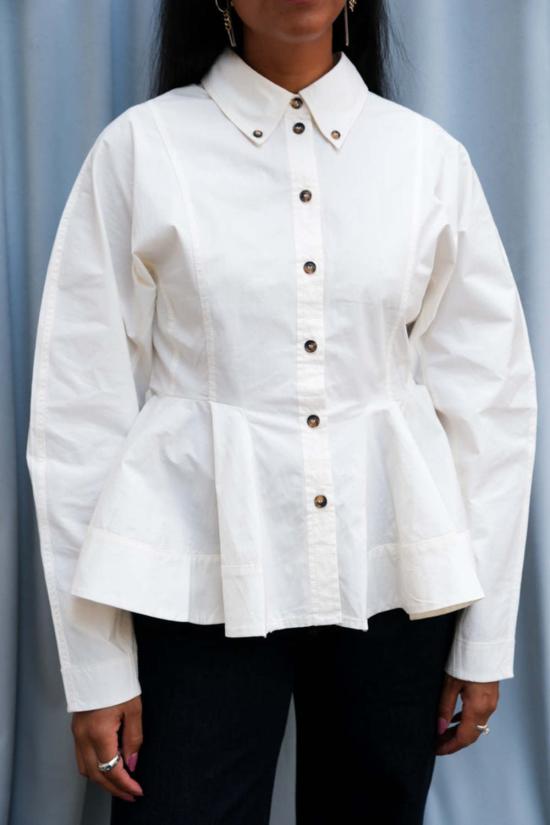  가니 셔츠 스트레치 코튼 페플럼 셔츠 에그렛 - GANNI