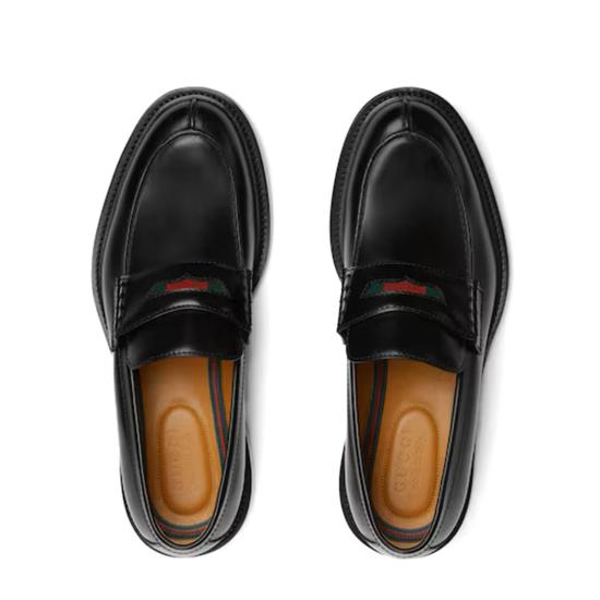 25FW 구찌 스무스 레더 웹 로퍼 838136AAEYD Black - GUCCI