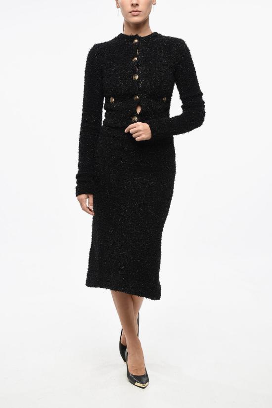  발렌시아가 트위드 미디 스커트 793601T3328 1000 Black - BALENCIAGA