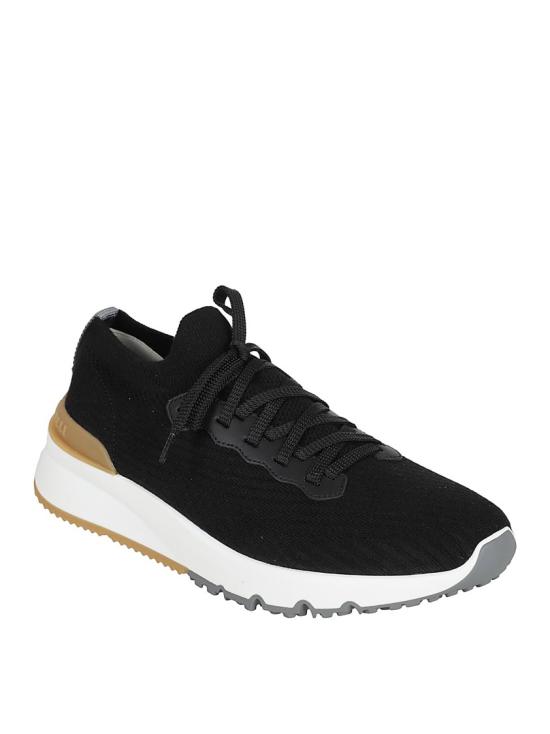 25FW 브루넬로 쿠치넬리 코튼 니트 세미 폴리쉬드 카프스킨 러너 MZUPMBO252 CIK10 Black - BRUNELLO CUCINELLI