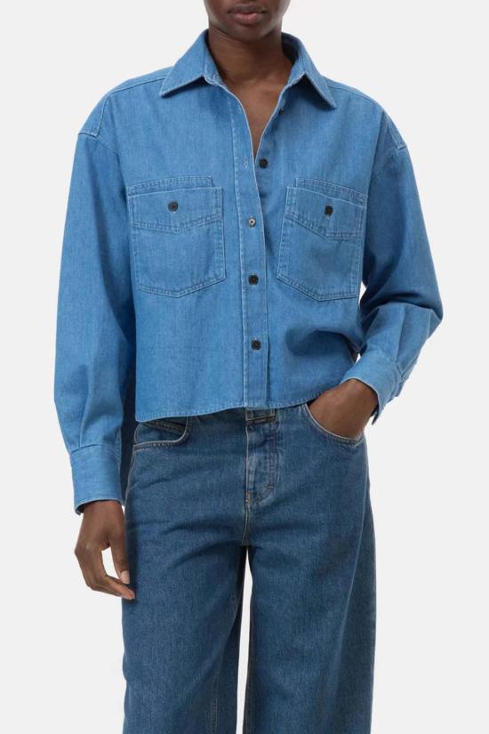  클로즈드 데님 셔츠 닫힌 크롭 데님 셔츠