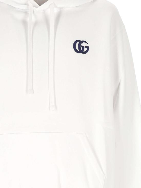 25FW 구찌 로고 자수 코튼 저지 후드 티셔츠 788771 XJG579692 White - GUCCI
