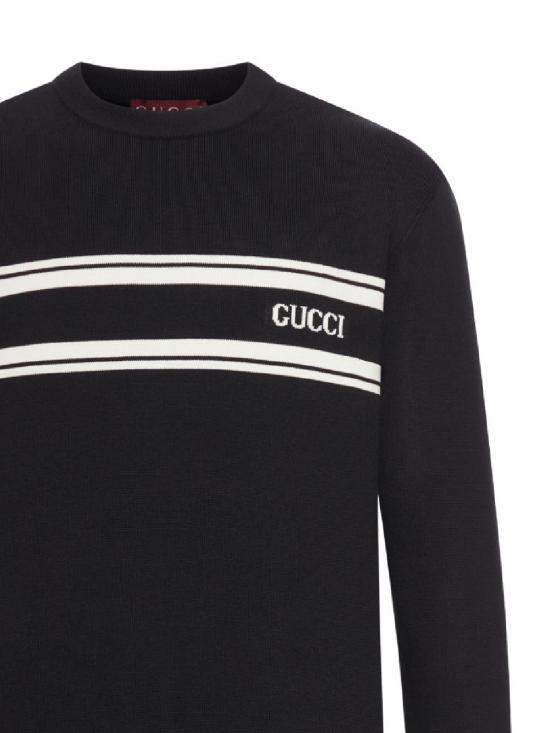 25FW 구찌 인타르시아 디테일 실크 코튼 스웨터 834313 XKEZK1070 Black - GUCCI