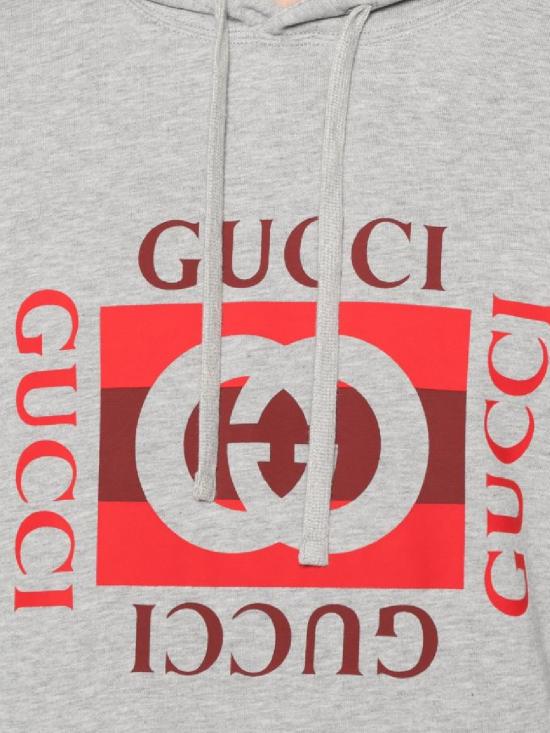 25FW 구찌 로고 프린트 코튼 저지 후드 티셔츠 788771 XJHDP1230 GREY MELANGE MC - GUCCI
