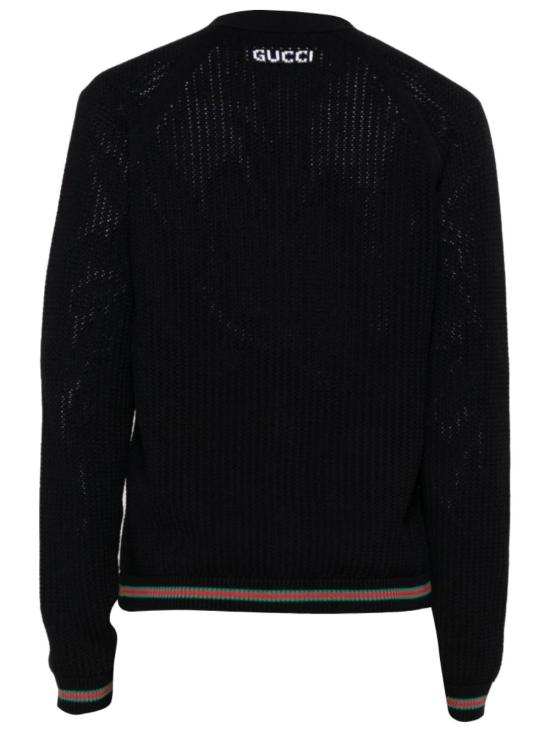 25FW 구찌 웹 아주르 코튼 니트 가디건 788009 XKD151060 Black - GUCCI