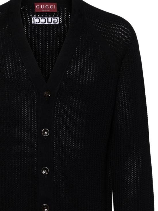 25FW 구찌 웹 아주르 코튼 니트 가디건 788009 XKD151060 Black - GUCCI