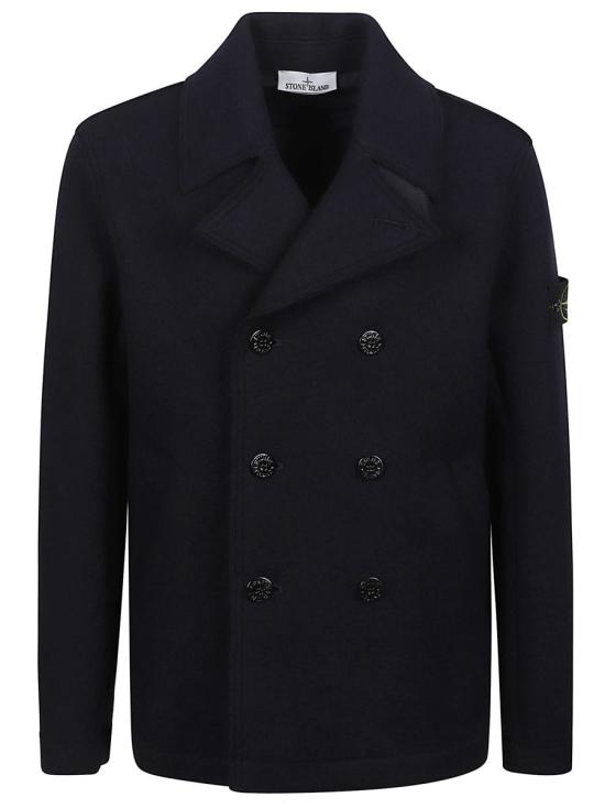 25FW 스톤 아일랜드 펠티드 RWS 울 더블 브레스티드 피 코트 K2 S15 51000 59 S0IN1 BLUE