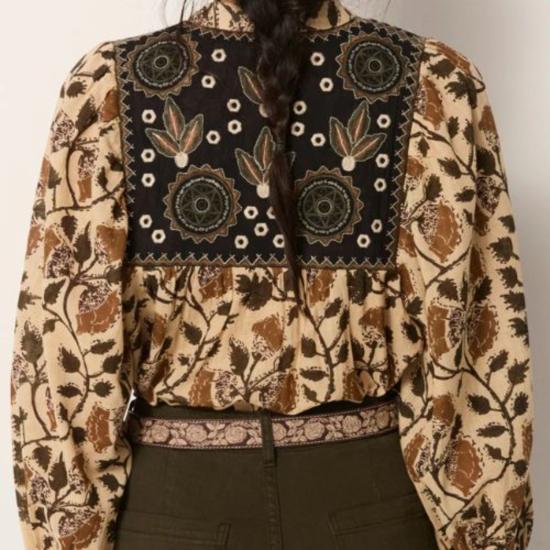  메종 호텔 블라우스 보태니컬 플로라 아멜리아  카키 포레스트 - MAISON HOTEL