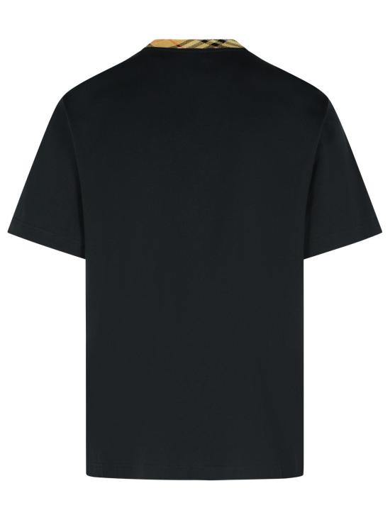 25FW 버버리 체크 트림 코튼 티셔츠 8110101A1189 Black - BURBERRY