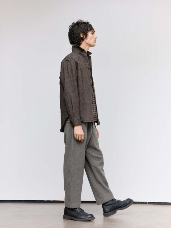  Evan Kinori 스트레이트 팬츠 에반 키노리 미드 그레이 브러시드 울 & 캐시미어 싱글 플리트 팬츠 - OTHER BRANDS