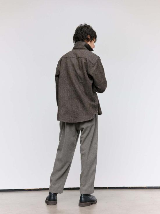  Evan Kinori 스트레이트 팬츠 에반 키노리 미드 그레이 브러시드 울 & 캐시미어 싱글 플리트 팬츠 - OTHER BRANDS