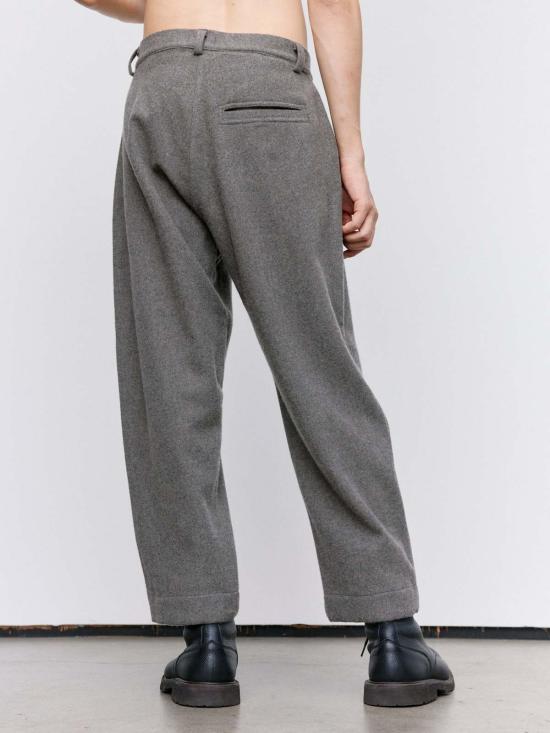  Evan Kinori 스트레이트 팬츠 에반 키노리 미드 그레이 브러시드 울 & 캐시미어 싱글 플리트 팬츠 - OTHER BRANDS