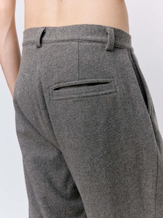  Evan Kinori 스트레이트 팬츠 에반 키노리 미드 그레이 브러시드 울 & 캐시미어 싱글 플리트 팬츠 - OTHER BRANDS