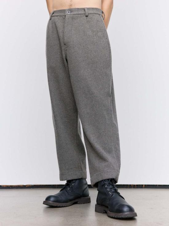  Evan Kinori 스트레이트 팬츠 에반 키노리 미드 그레이 브러시드 울 & 캐시미어 싱글 플리트 팬츠