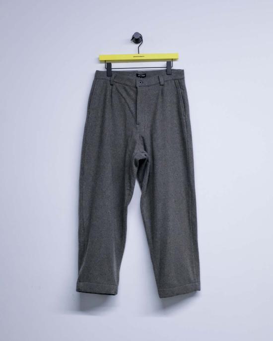  Evan Kinori 스트레이트 팬츠 에반 키노리 미드 그레이 브러시드 울 & 캐시미어 싱글 플리트 팬츠 - OTHER BRANDS