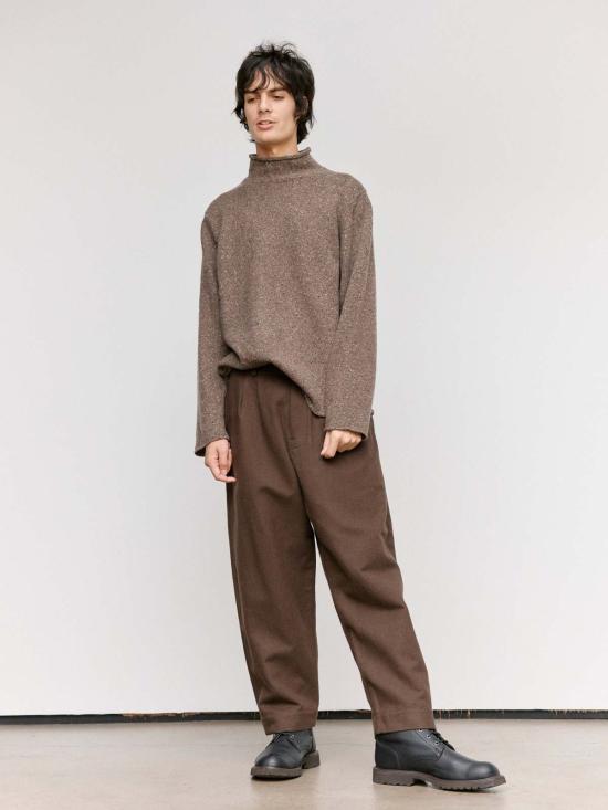  Evan Kinori 스트레이트 팬츠 에반 키노리 다크 올리브 브러시드 울 투 플리츠 팬츠